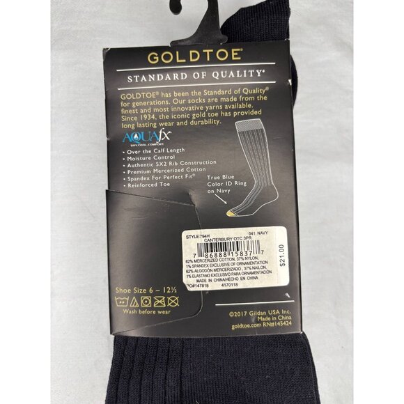 GOLDTOE NEW 3-pack Over the Calf Navy Sock Mens 6-12.5 Heritage Moisture Control - Picture 2 of 2